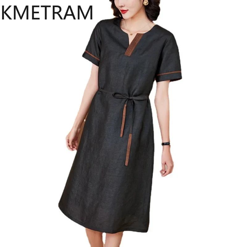 

KMETRAM 100% Mulberry Silk 25 Momme Dress Women Summer 2024 Luxury Party Long Dresses New Black Dress Womans Clothing Vestidos