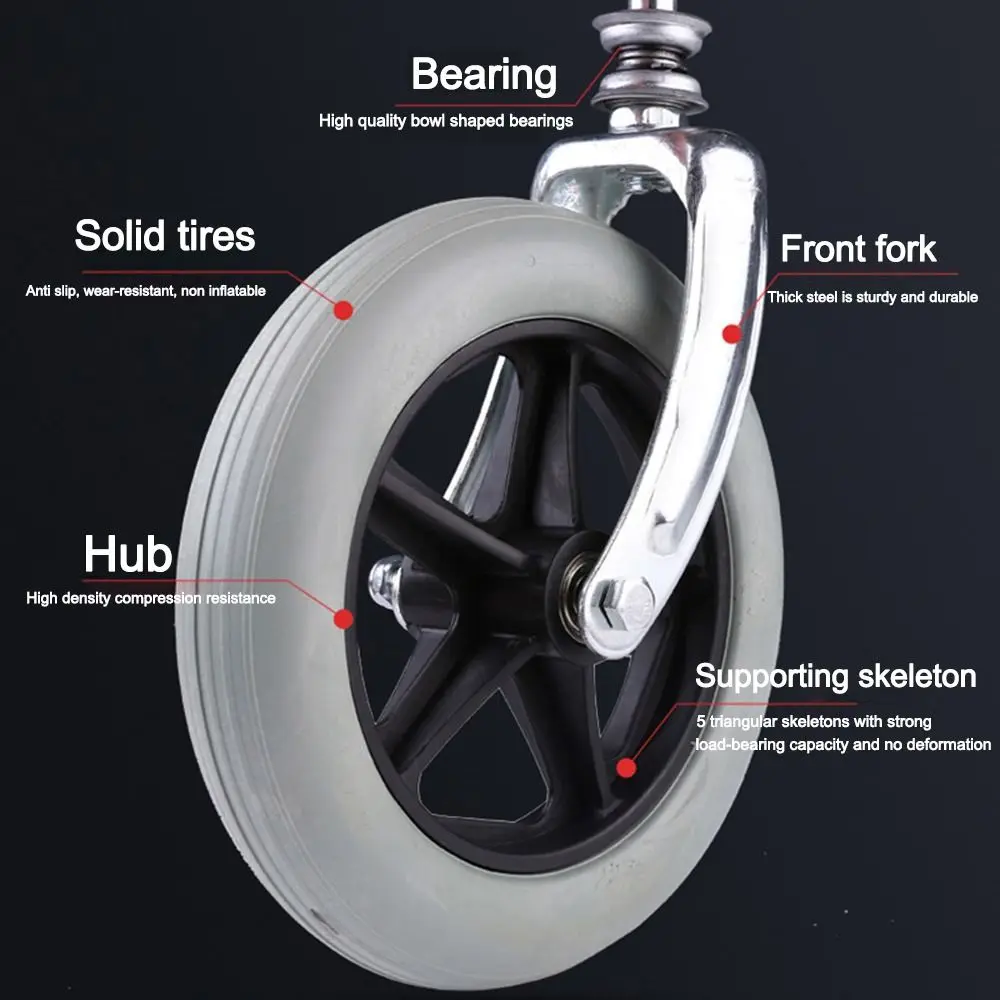 Gummi-Rollstuhl-Vorderrad, rutschfest, 6/7/8 Zoll, Vollreifen-Rad-Ersatz mit Vordergabel, Reise-Trolley-Rolle