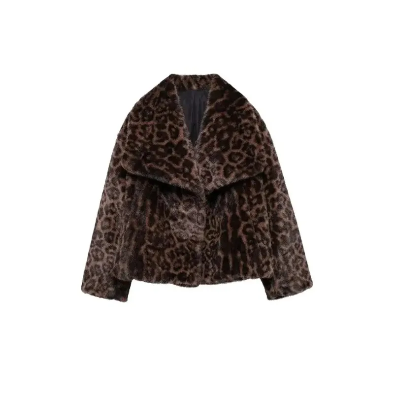 SMVP Autumn Winter Women's Thick Warm Leopard Faux Fur Jacket Lapel Collar Coat Long Sleeve Female Outerwear Chic Tops Fashion