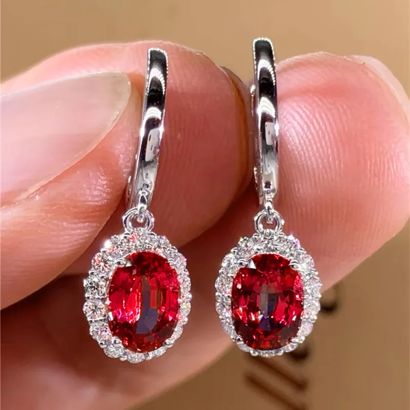 S925 Sterling Silver Stud Earrings New Sapphire Ear Buckle Simple Fashion Atmosphere Ruby Earrings