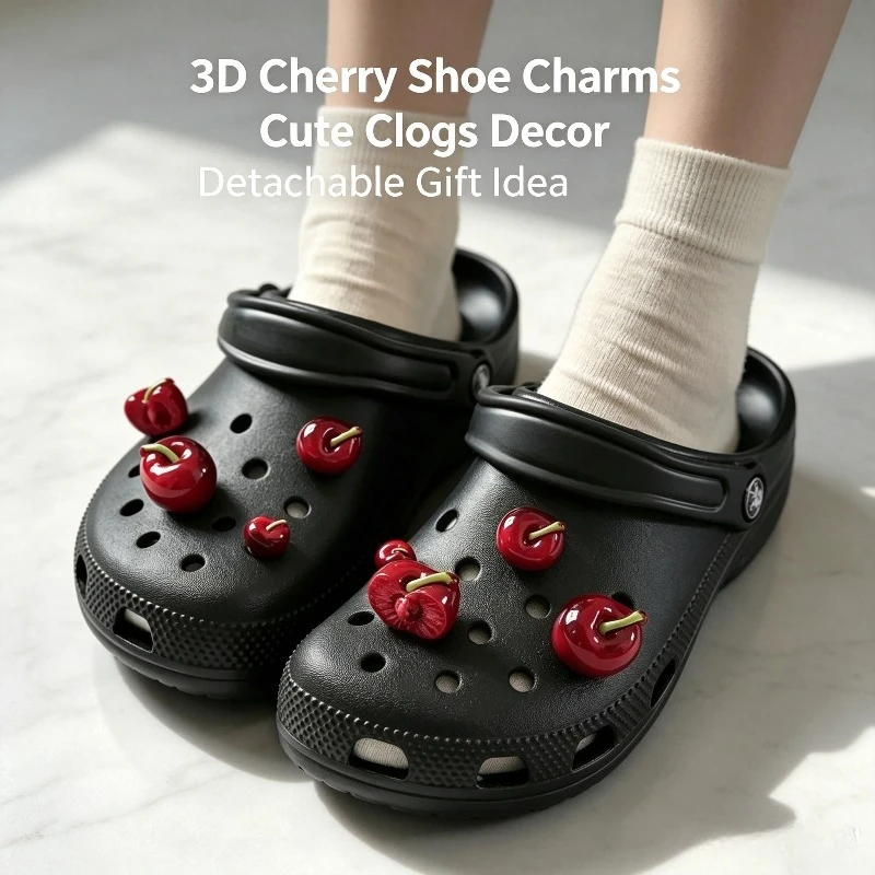 3D Simulation Cherry Flower Shoe Charms Korean Style Cute DIY Decor Accessories for Clogs Sandals Detachable Shoe Ornaments Gift
