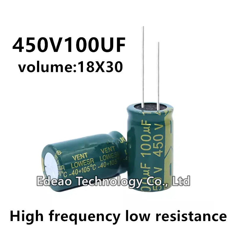 5pcs/lot 450V 100UF 450V100UF 100UF450V volume: 18X30 18*30 mm High frequency low resistance aluminum electrolytic capacitor