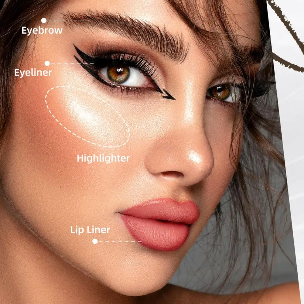 QIBEST Eyeliner opaco per trucco 4 in 1, matita per labbra, matita per sopracciglia e evidenziatore in 1 stick Cosmetico multiuso di nuovo design duraturo