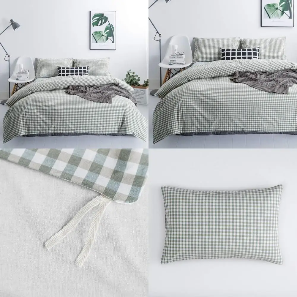 

Комплект пододеяльников из 100% хлопка в зеленую клетку в клетку размера «king-size» — комплект постельного белья в клетку с застежкой-молнией, стираный для мягкости