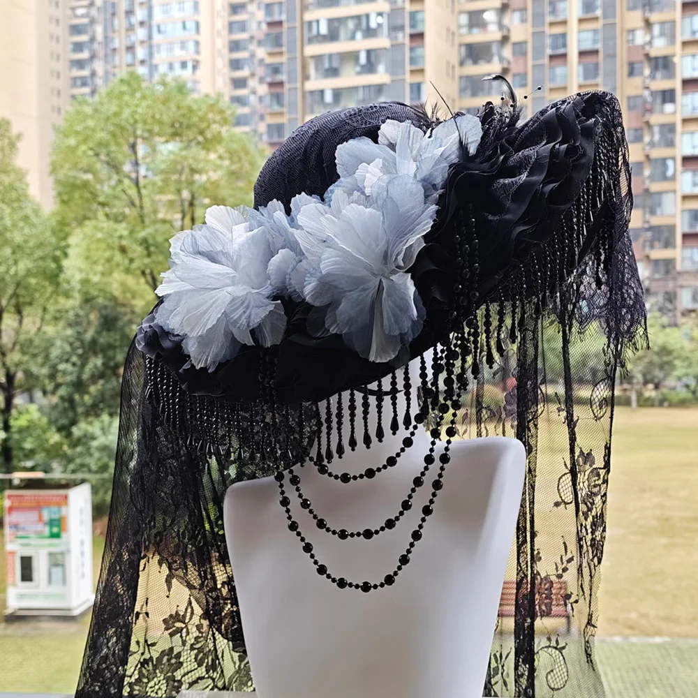 

Steampunk Handmade Lace Vintage Bandage Bow Wizard Hat Adult Gothic Lolita Cosplay Costume Halloween Party Bucket hatHNJ009