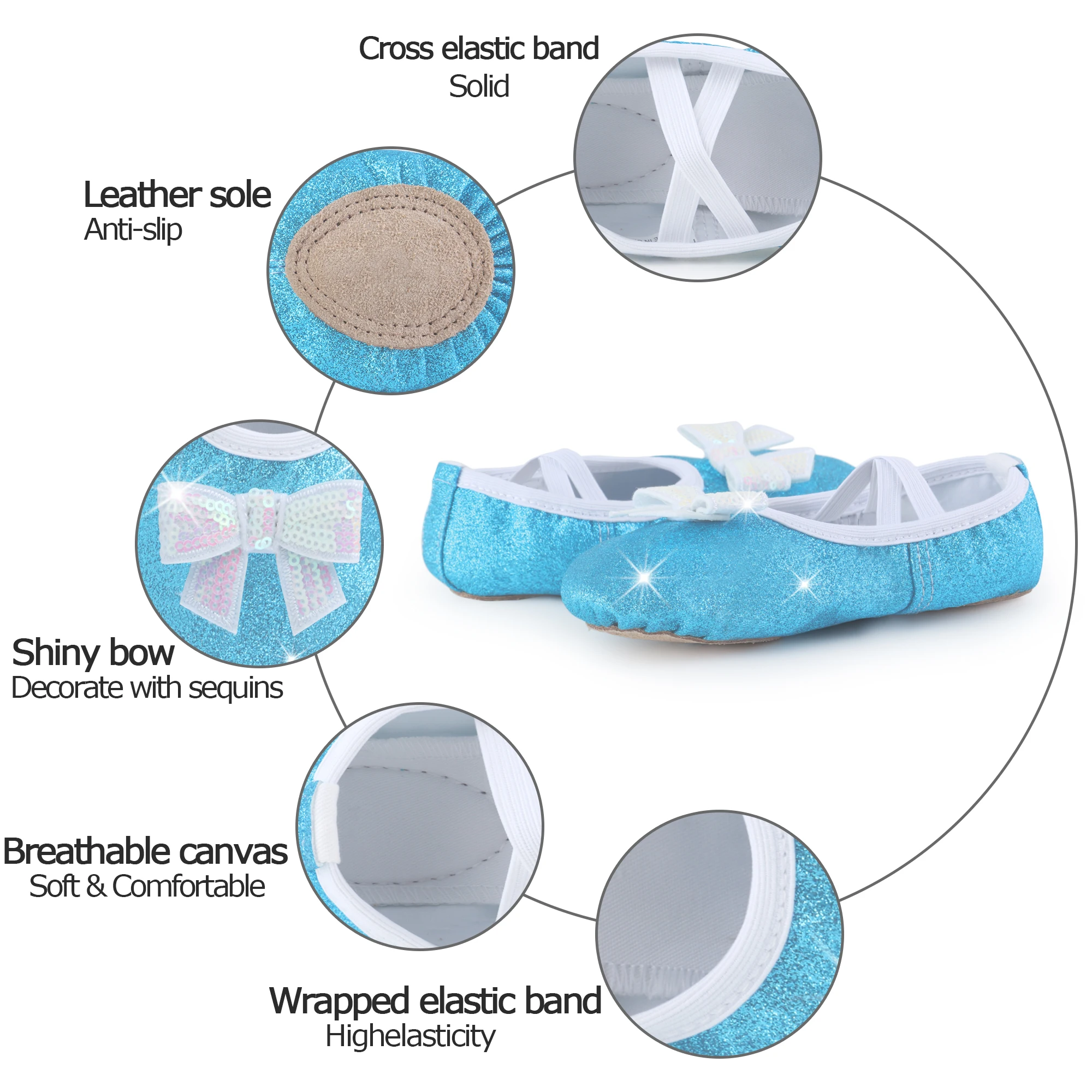 2 paia di scarpe da balletto con suola divisa e glitterate, scarpe da balletto morbide e traspiranti per ragazze, bambini/bambini con fiocco