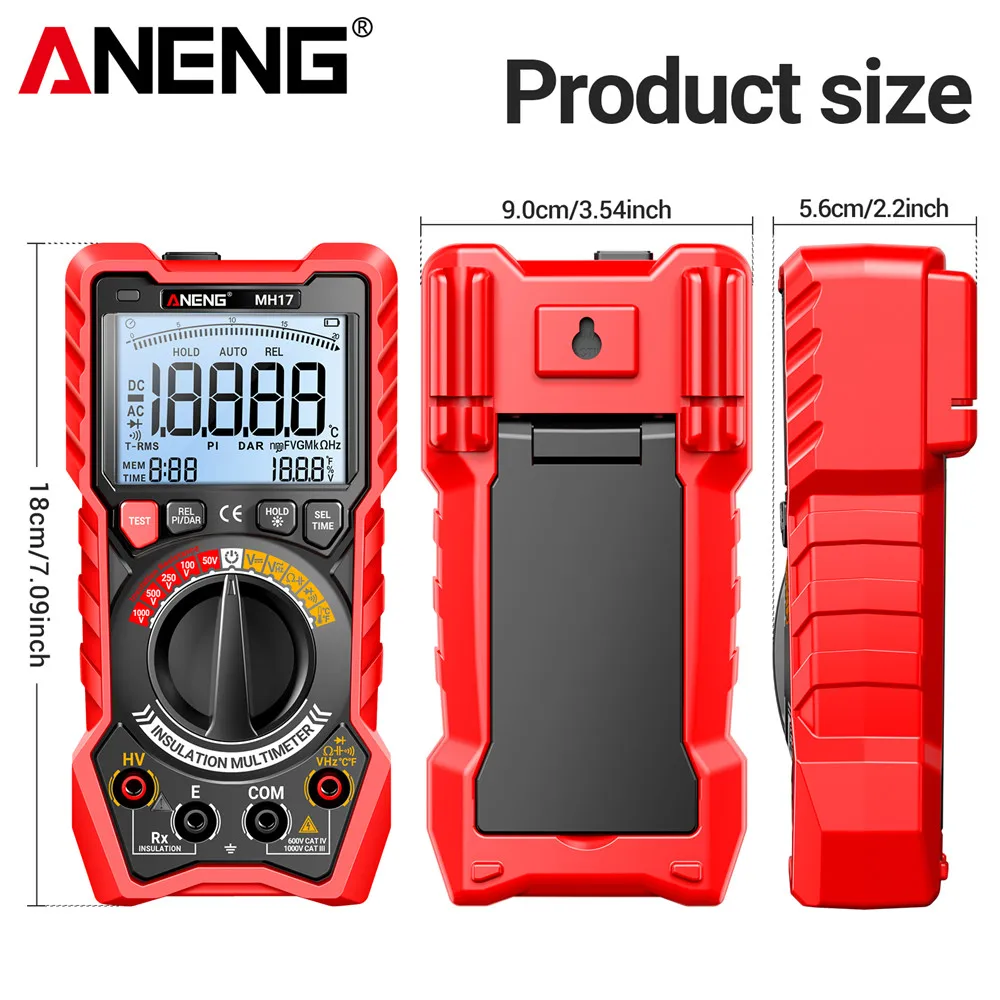 2-in-1 العزل المقاومة المتعدد ANENG 19999 MH17 التيار المتناوب/تيار مستمر الجهد متر بطارية ليثيوم Megohmmeter PI/DAR أدوات إصلاح السيارات