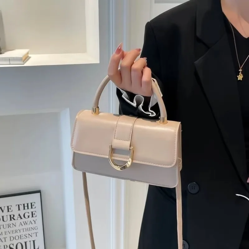 CEEKAY Color Block Flap Small Shoulder Bag Plain Faux Leather Lightweight Ladies Office Dating Portable Crossbody Bag Hand Bags
