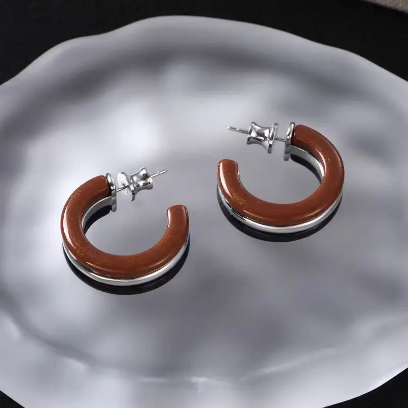 Three-layer Color-blocked C-shaped Resin Earrings for Women Designer Elegant High-end Earrings Fashion Sweet Aretes De Mujer