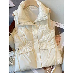 Korean Version No Wash Glossy Down Cotton Women's Sleeveless Vest Autumn Winter Outerwear Loose Thick Warm Camisole for Women