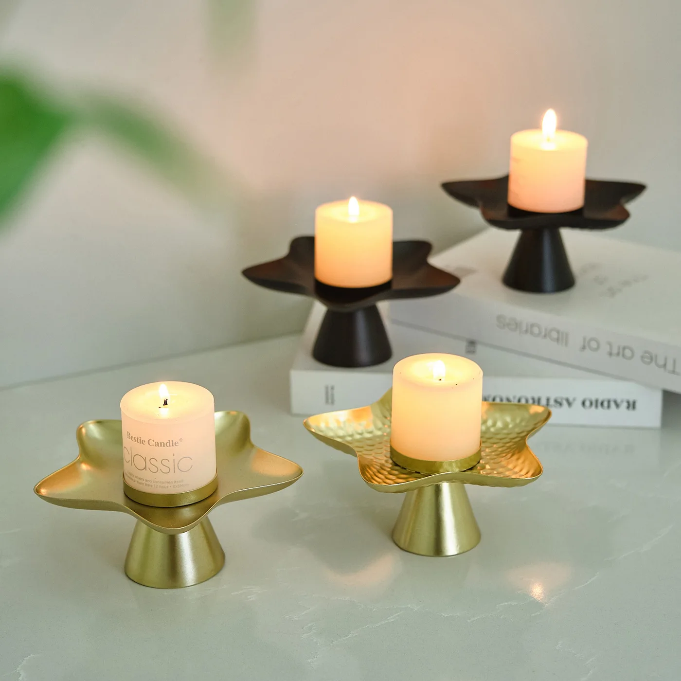 Nordic Candle Tray Home Desktop Atmosphere Candlestick Gold/Black Star Shaped Candle Holder Romantic Tabletop Restaurant Decor