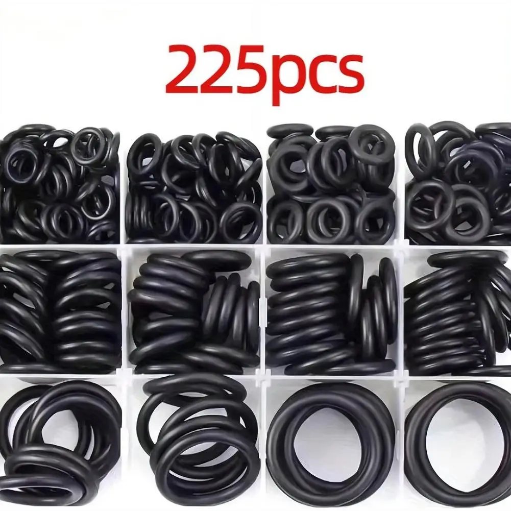 Rubber O Ring Assortment Kit 225 Pcs Metric Black Rubber Sealing Gaskets Waterproof High Temperature Washers For Automotive