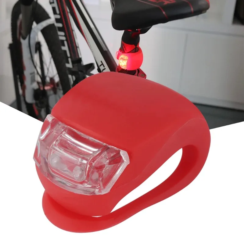 Silicone LED Front Head Light para bicicleta, Luz de bicicleta dianteira e traseira, Lâmpada de ciclismo impermeável com bateria