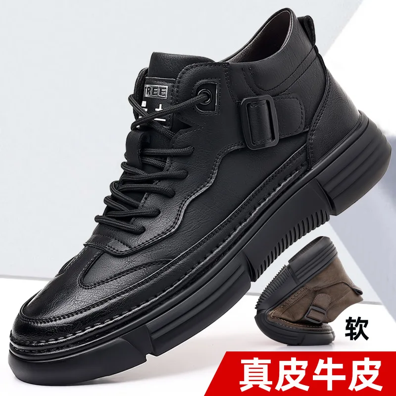Casual Shoes 2025 New Men's Shoes Warm and Velvet Cotton Shoes Genuine Leather Men's Boots