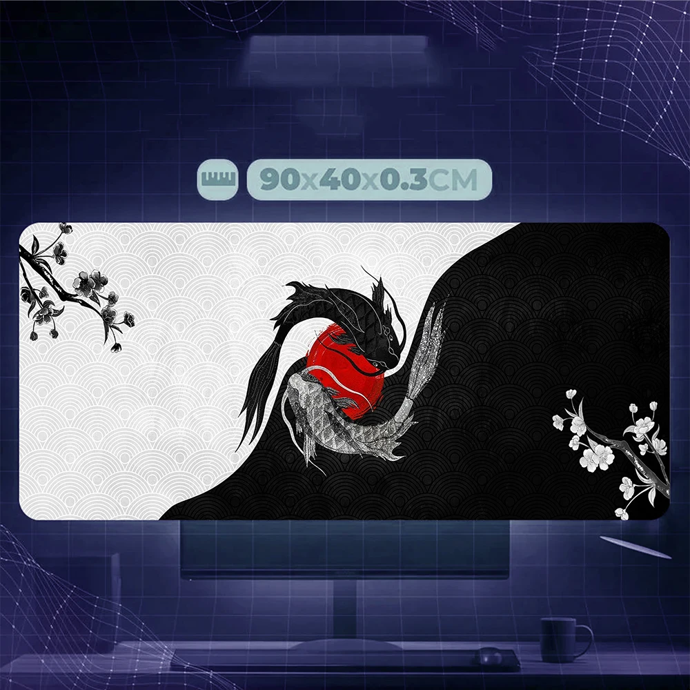 

XXL японский коврик для мыши Sakura FishDesign, большой художественный коврик для мыши с цветком, игровой настольный коврик с замком, офисный нескользящий ковер, настольный коврик