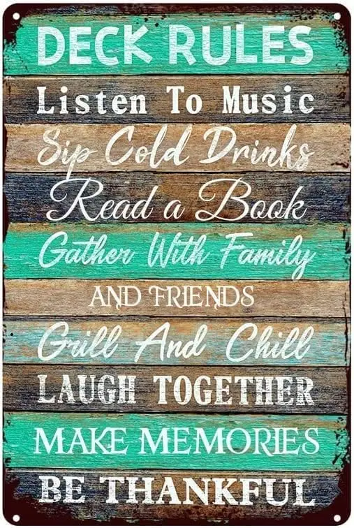 ESETASOT Deck Rules Tin Sign Aluminum Metal Sign Aluminum Poster for Men Women Home Bars Clubs Cafes Rustic Farmhouse Wall Decor