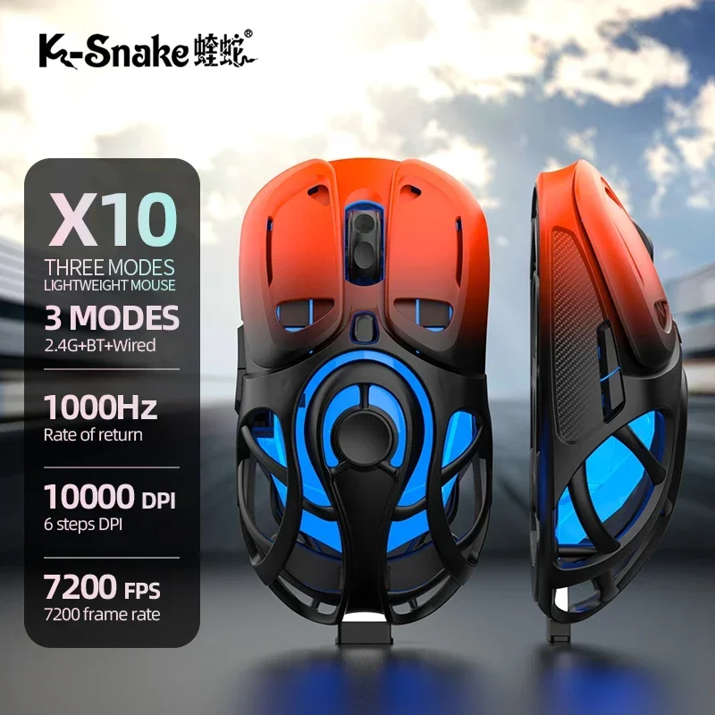 

Wireless Macro Mouse 2.4G Bluetooth Wired Tri-mode 1000Hz Polling Rate 10000 DPI Rechargeable RGB Lightweight Gaming Mouse