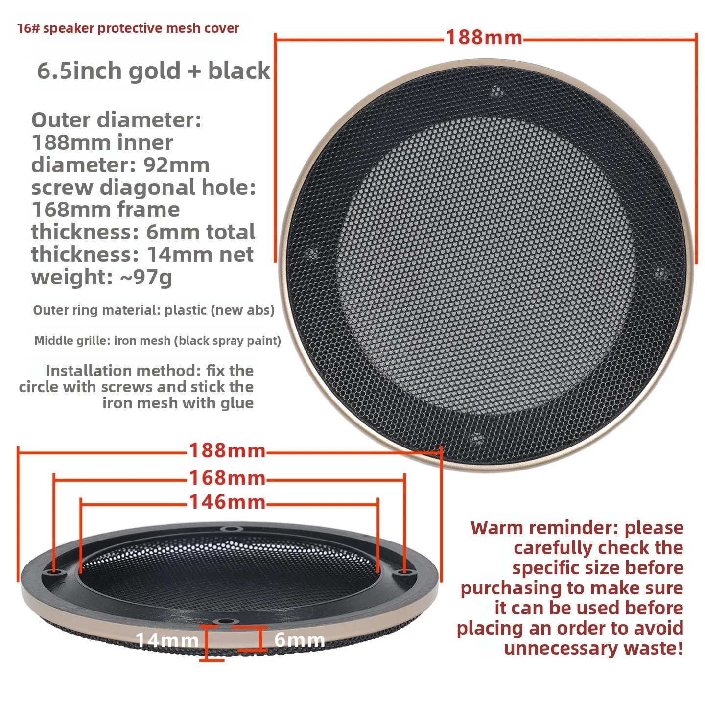 MW Audio 2PCS luidspreker metalen rooster 4"/5"/6.5"/8"/10", auto audio bescherming ijzeren gaas afdekking