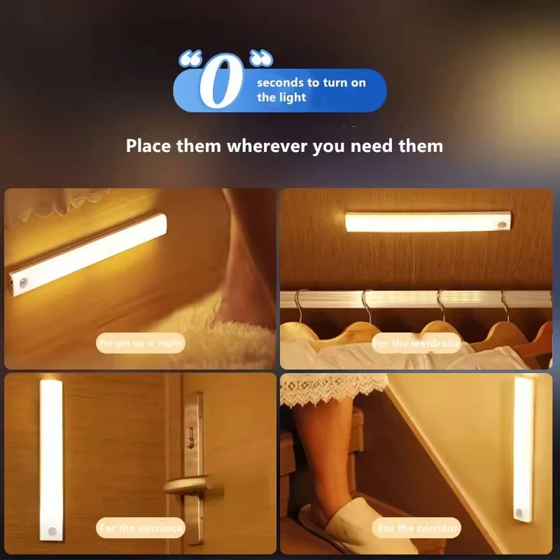 Night Light Motion Sensor Light Wireless LED TYPE-C Rechargeable Lamp Closet Lamp smart led light bar LED lamp for a cabinet