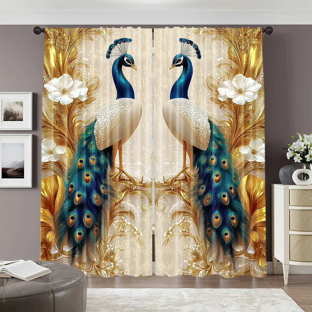 2pcs, 2D flat Scene Curtain Gorgeous Peacock Versatile 100% Polyester,Without Electricity Wall Decor Applies to Party Decor