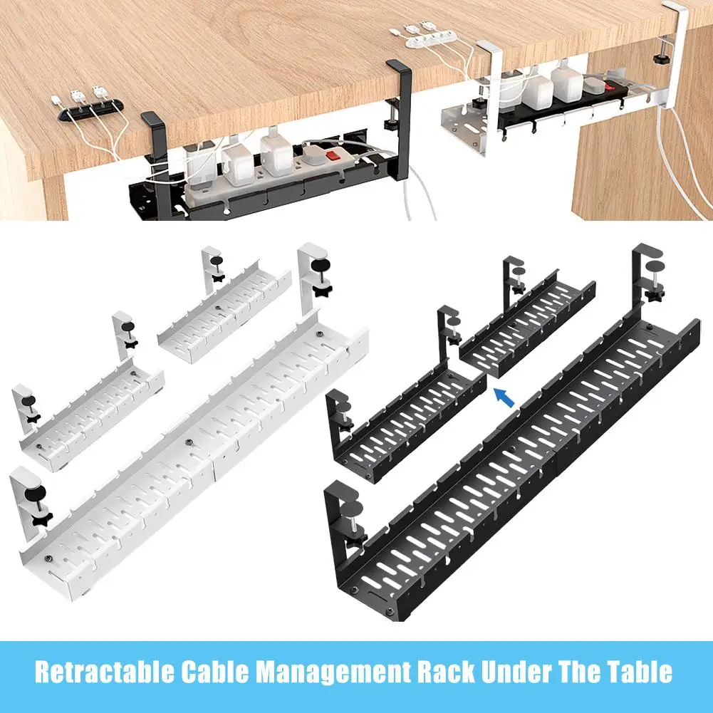 

Adjustable Under Desk Cable Management Tray No Drill Metal Wires Cord Organizer Basket Retractable Cable Organizers in Home