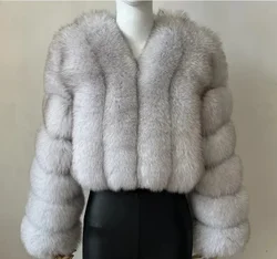 Manteau en fausse fourrure de renard pour femme, vestes courtes en fourrure de vison, manches longues, manteau chaud élégant, vêtements d'extérieur à la mode, haute qualité, automne et hiver