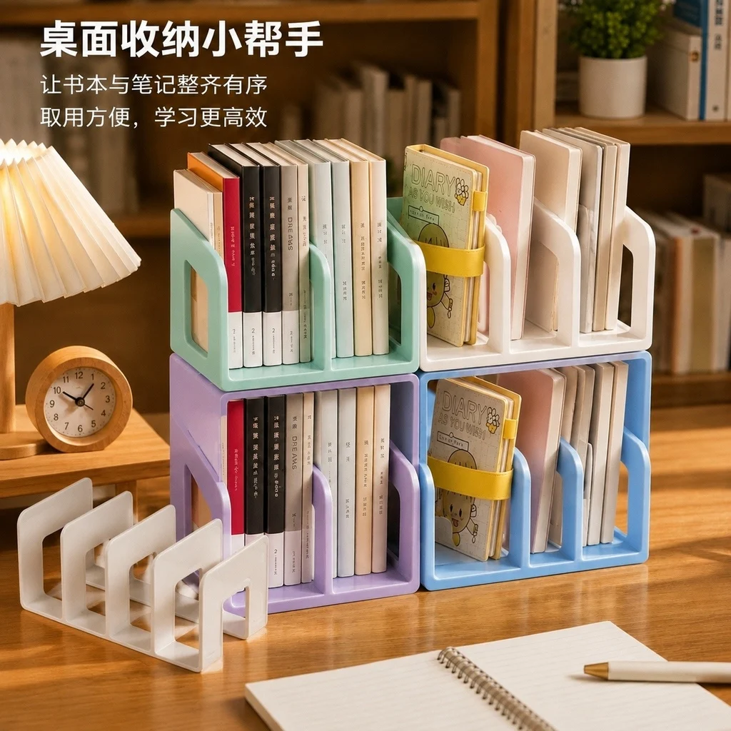 Book stand 4 Vertical Compartments Plastic File Sorter Rack Desk Bookend Storage Organizer Office Desktop File Organizer