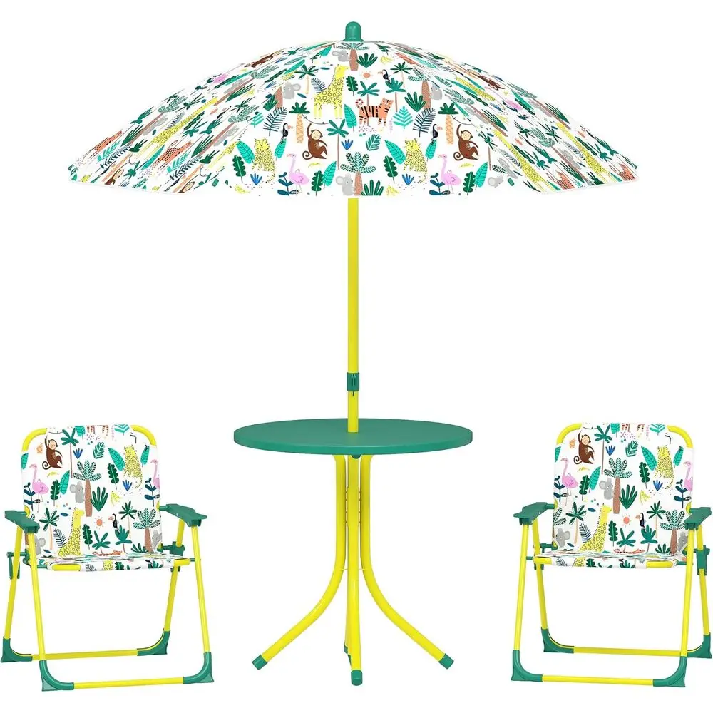 

Портативный детский набор для пикника в стиле джунглей: стол и 2 складных стула с отстегивающимся зонтом, уличная мебель для сада