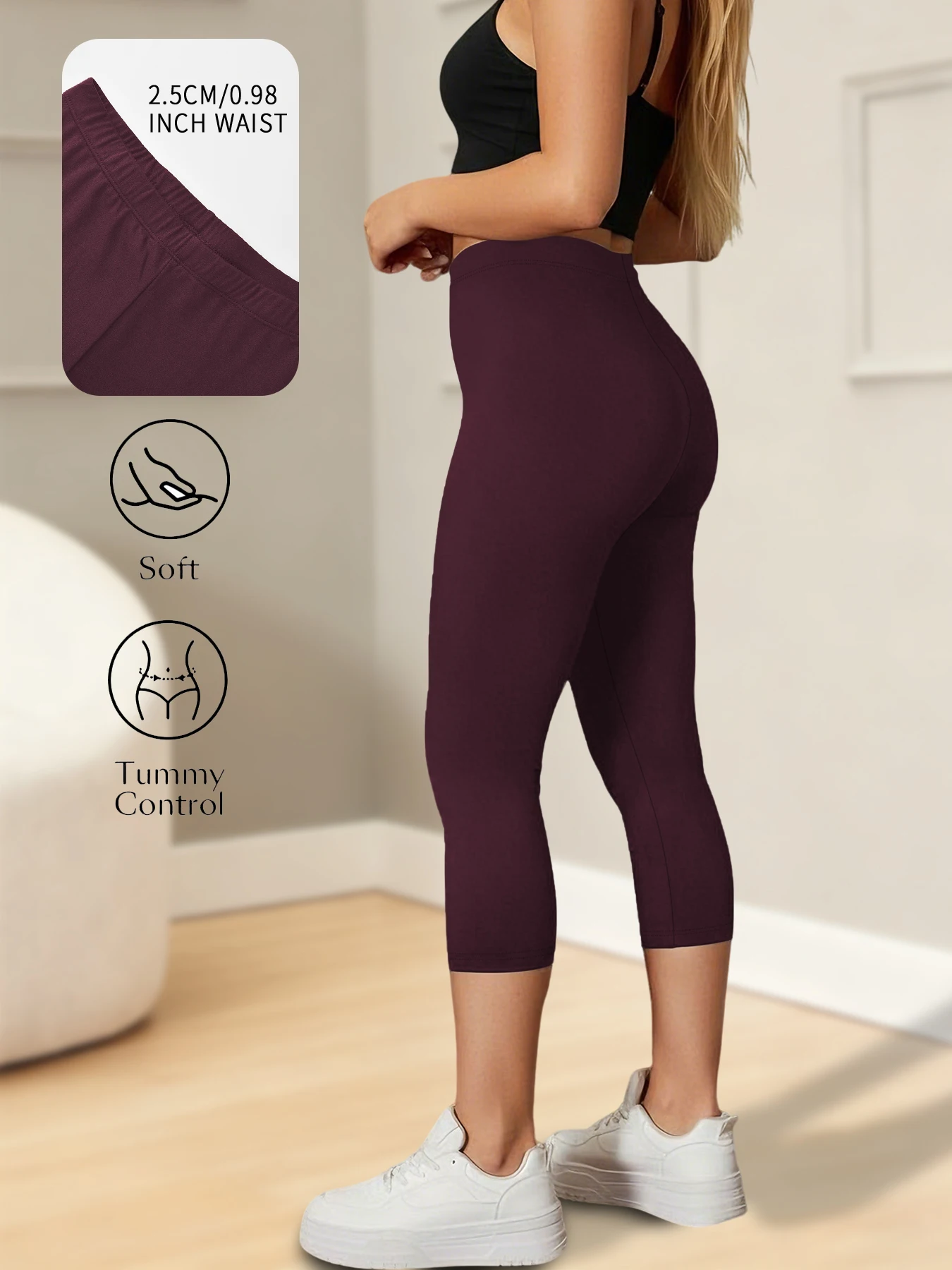 Super Soft Yoga Running Pants Women Capri Leggings No See Through Athletic Workout Home Casual Leggings