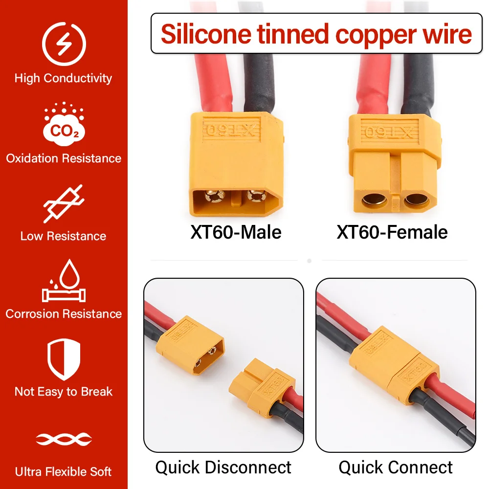 XT60 Battery Male Female Connector Plug with 15cm 14AWG Silicone Wire Cable For RC Airplane Lipo Battery ESC FPV Drone Car Boat