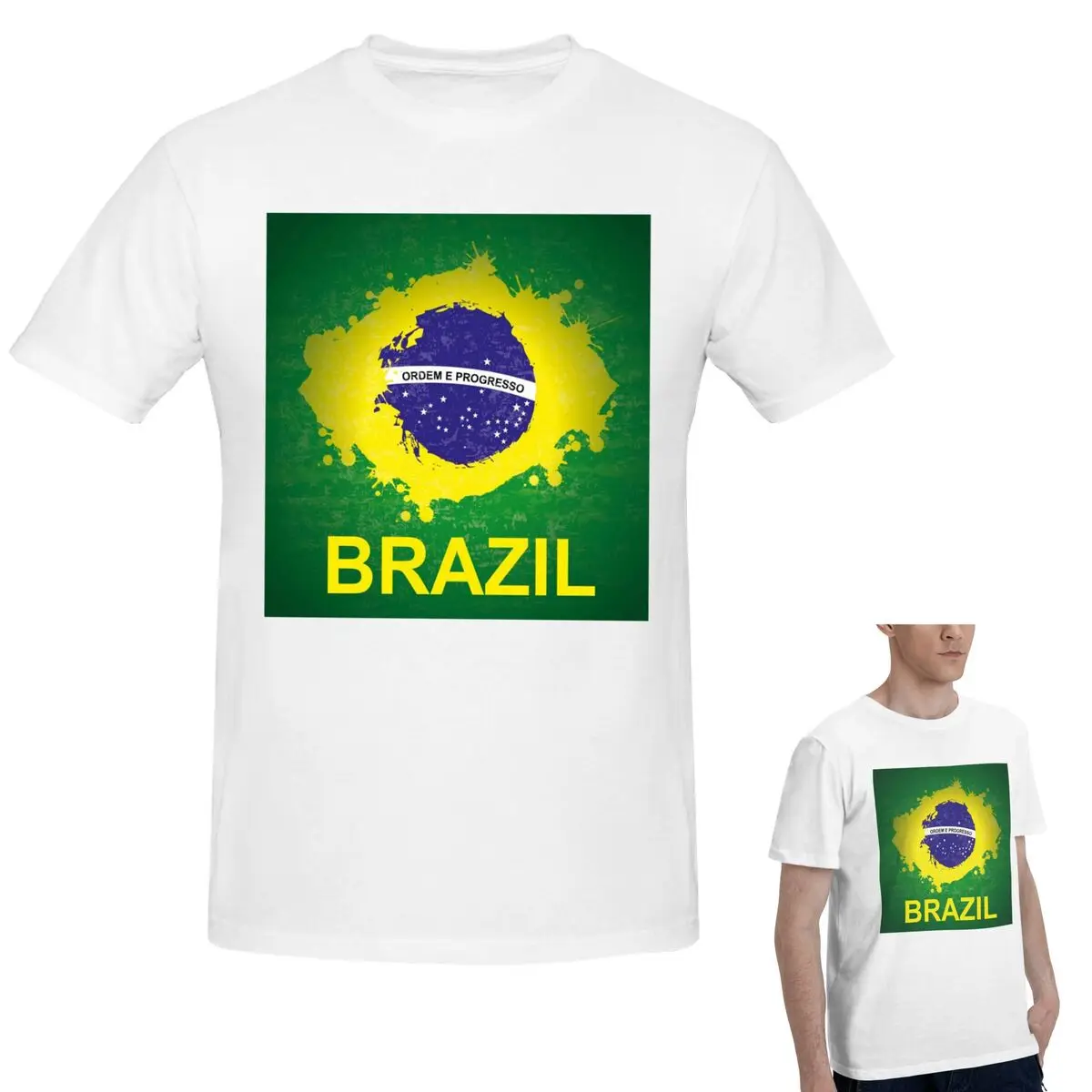 

Футболка из 100% хлопка с флагом Бразилии, мужская забавная футболка большого размера, мужские летние рубашки с круглым вырезом, топы, S-6XL