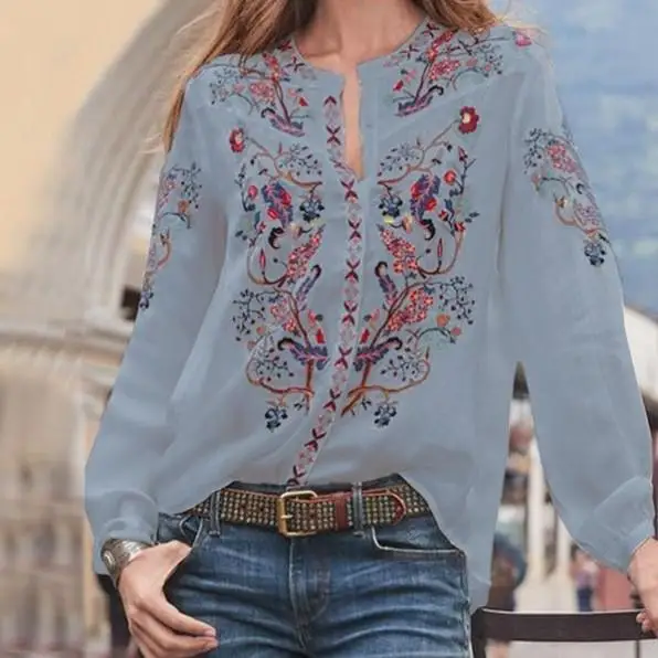 Sommer bedruckter Long Sve Damen irt Round Ne Pullover Casual Faion Blumendruck Top für Damen 25-29 Jahre alt