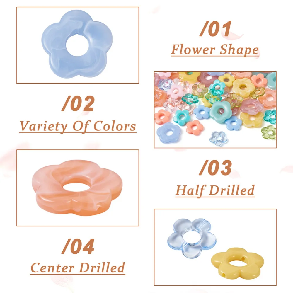 120Pcs Transparent Opaque Acrylic Flower Bead Frames For DIY Earring Necklace Hairclips Jewelry Making Accessories Mixed Color
