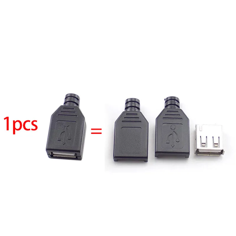 10pcs USB Connector Type A Female USB 2.0 4 Pin Adapter Socket Solder With Black Plastic Cover DIY Connector Plug