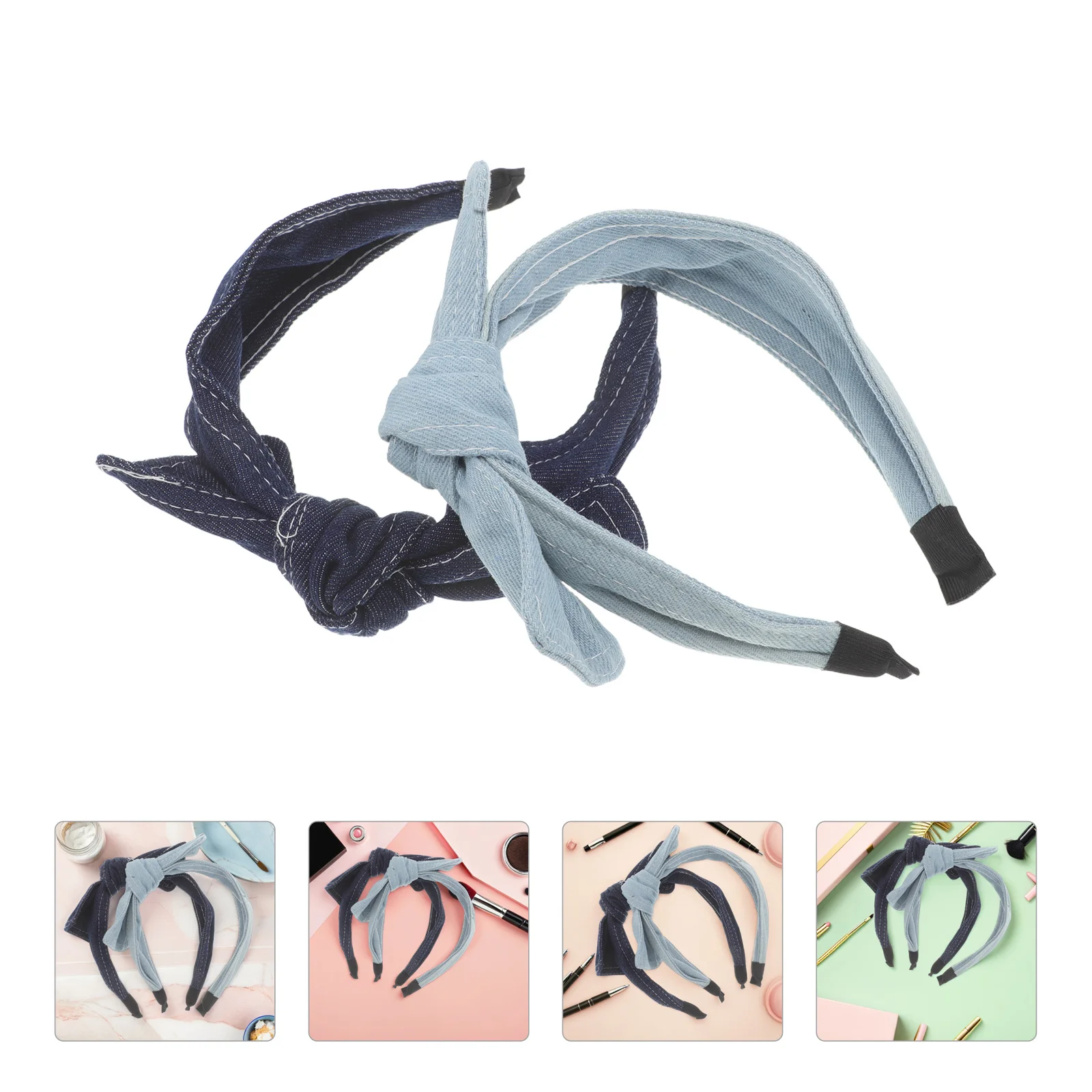 

2Pcs Denim Wide Bowknot Headband for Women Stylish Hairband Decorative Hair Accessory Comfortable Female Hairbands Trendy
