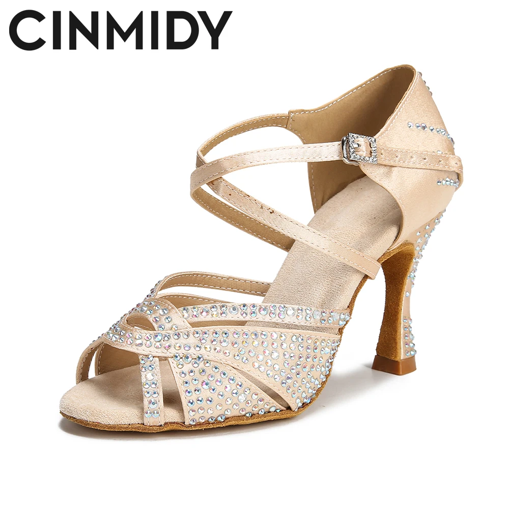 CINMIDY Rhinestone Latin Dance Shoes Ballroom Dance Heels Tango Chacha Salsa Dance Shoes Party Shoes Soft Sole Wedding Shoes