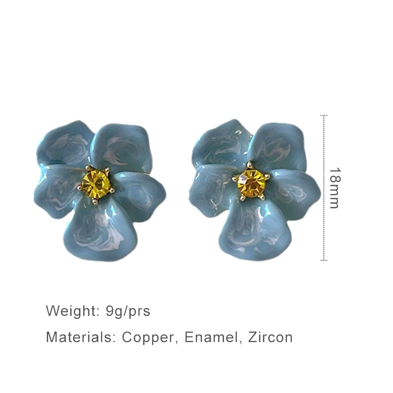 Metal Flower Blue Enamel Petal Post Earrings For Women Fashion Jewelry Elegant Holiday Accessories Fancy New Styles Gifts C1654