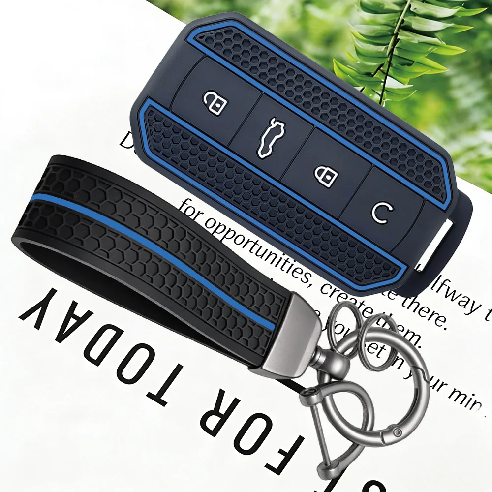 Racing Honeycomb Dual Red Blue Side Frame Silicone Key Fob Cover With Keychain For Chery Jaecoo J7 J5 2025 2026 Remote Key Shell