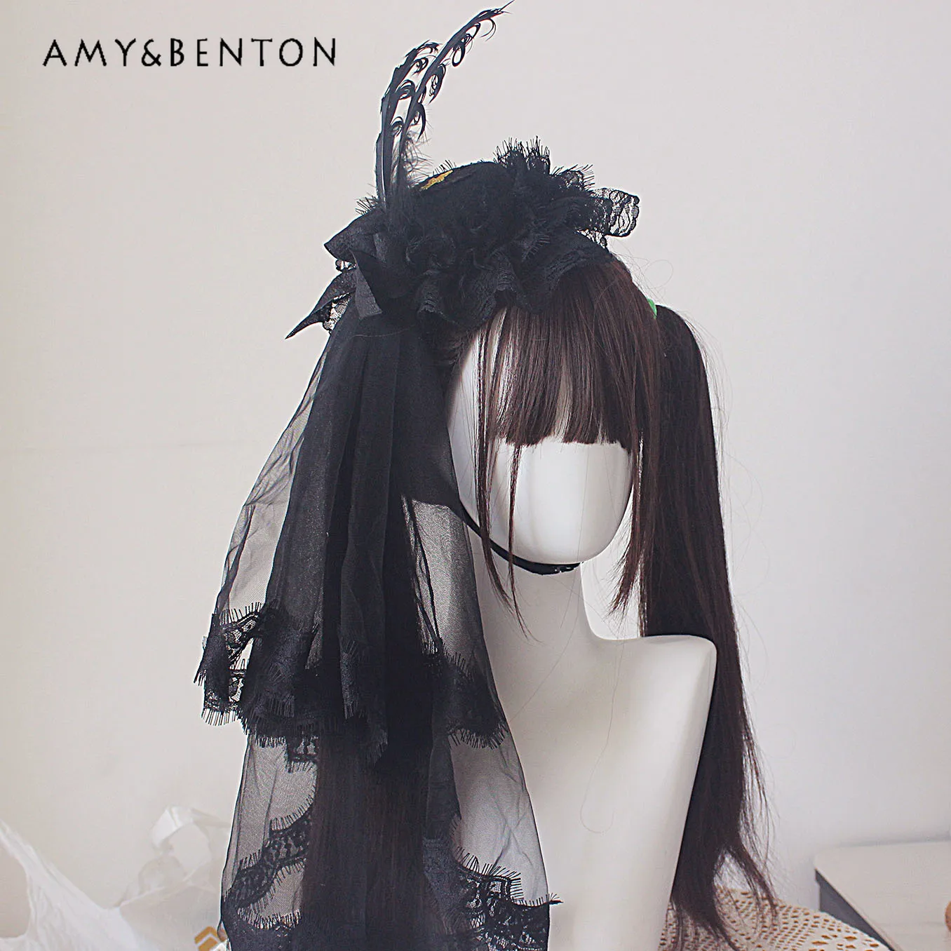 

Original Handmade Gothic Black and White Feather Hair Clips Subculture Lolita Hair Accessories Versatile Sweet Cute Hair Bows
