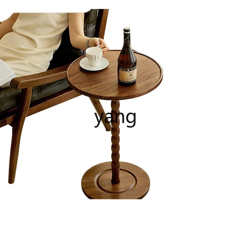 

LH black walnut sofa side table light luxury solid wood coffee table round table small apartment