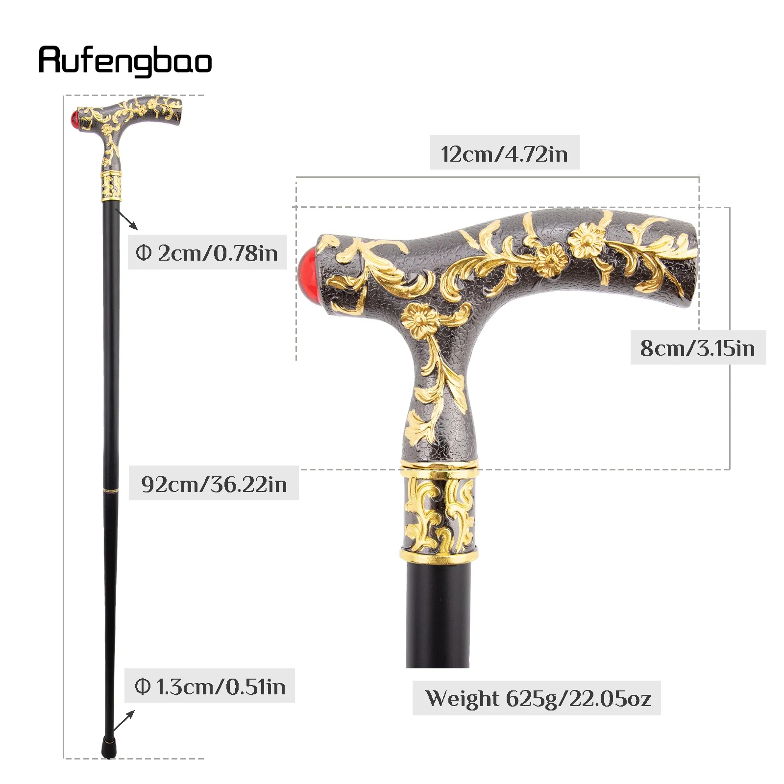 Red Diamond Golden Black Flower Ball Fashion Stick Decorative Stick Cospaly Vintage Party Fashionable Walking Cane Crosier 92cm