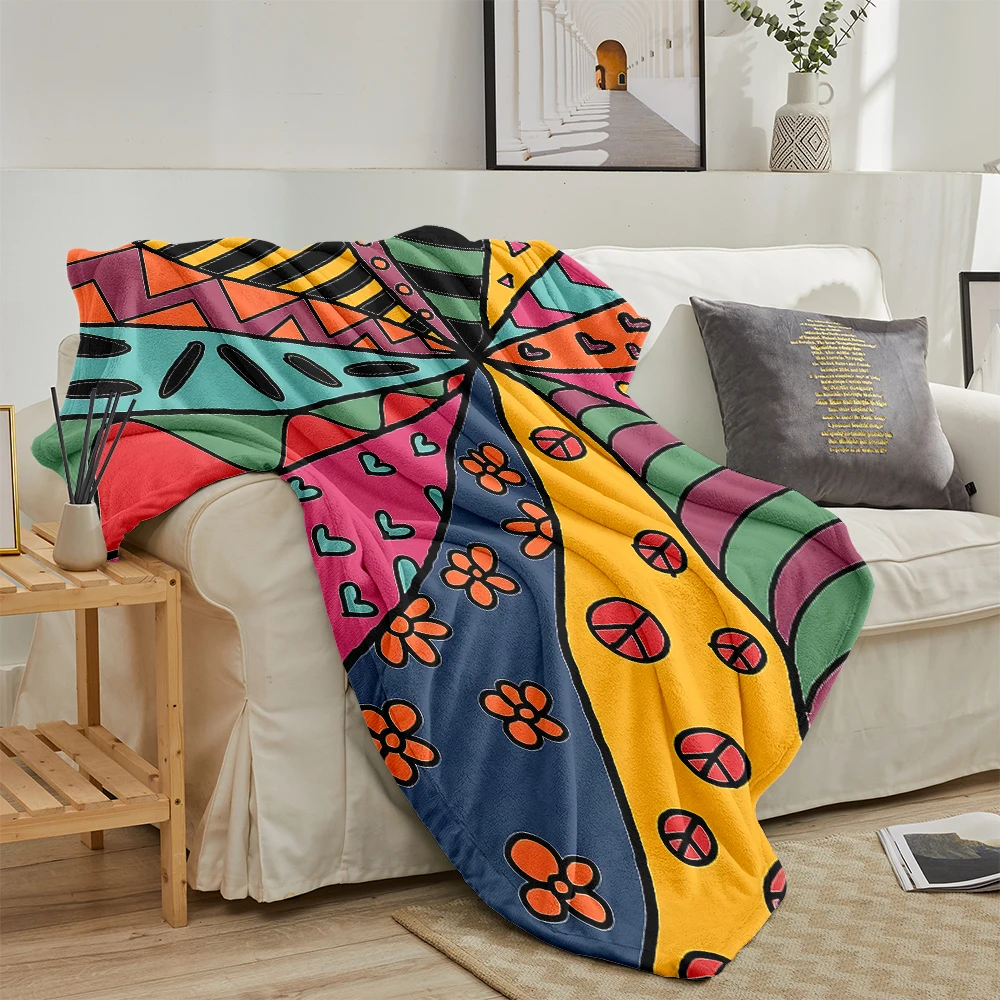 Colorful Radial Collage Art Cozy Flannel Fleece Blanket Lightweight Plush Throw Blanket for Sofa Bed Travel Camping Warm Blanket