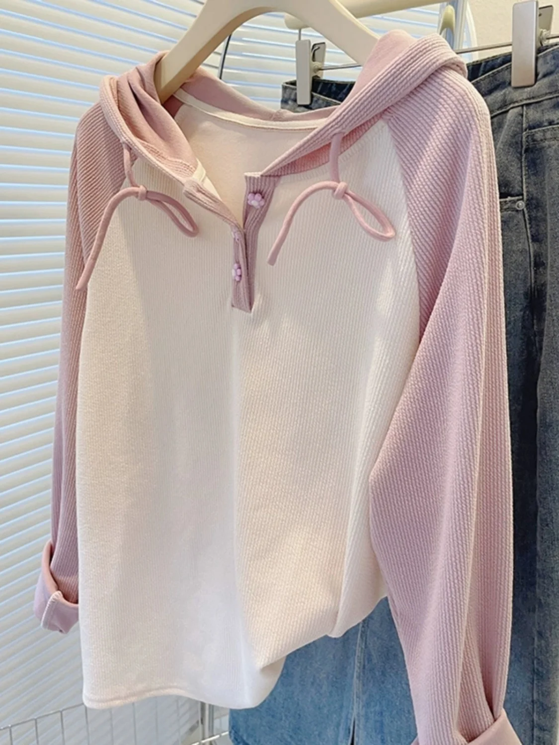 Felpe con cappuccio da donna Smoky Raglan Personalità Minimalista Multiplo Bianco Dolce Lavoro termico Studente Crop Activewear Maniche Vita