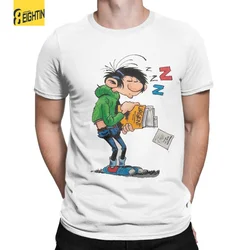 Men's T-Shirt Gaston Lagaffe Magazine Book Funny Pure Cotton Tee Shirt Short Sleeve Belgium Cartoon T Shirts Crew Neck Clothing