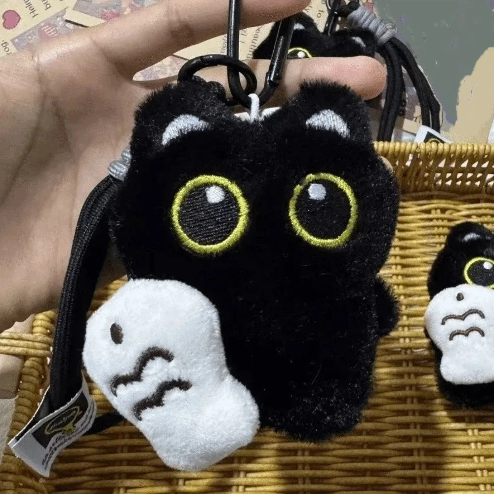Black Cat Keychain Charms Cute Lanyard Ornaments Hanging Key Ring Bag Decor Good Luck for Women Girls Jewelry Pendant Key Holder