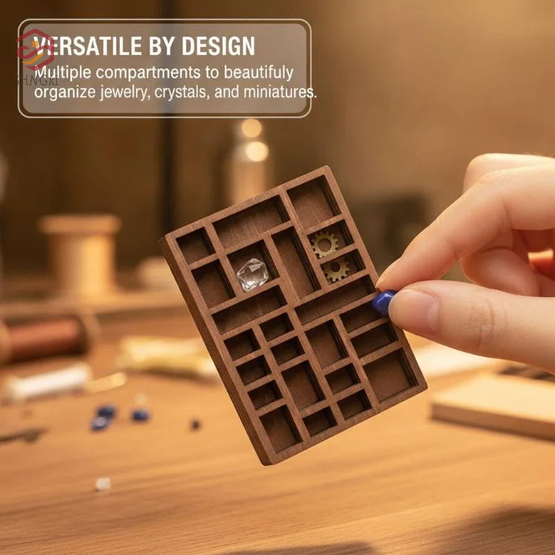 Creative Brown Pine Wood Miniature Trinket Shelf Variety Grids Compartments Dollhouse Shelf Mini Jewelry Holder Home Decor