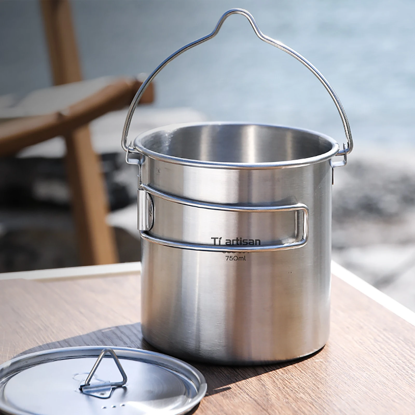 Tiartisan 750ml Stainless Steel Hanging Pot Outdoor Picnic Portable Foldable Handle Camping Water Cup Tea Pot Coffee Mug image 2