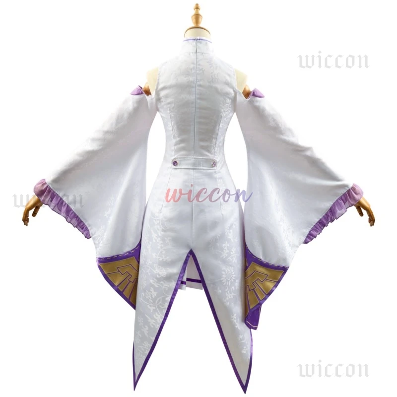 Re Zero Kara Hajimeru Isekai Seikatsu Emilia Cosplay Costumes Women Anime Wig Dress Headdress Full Set Halloween Party Clothing