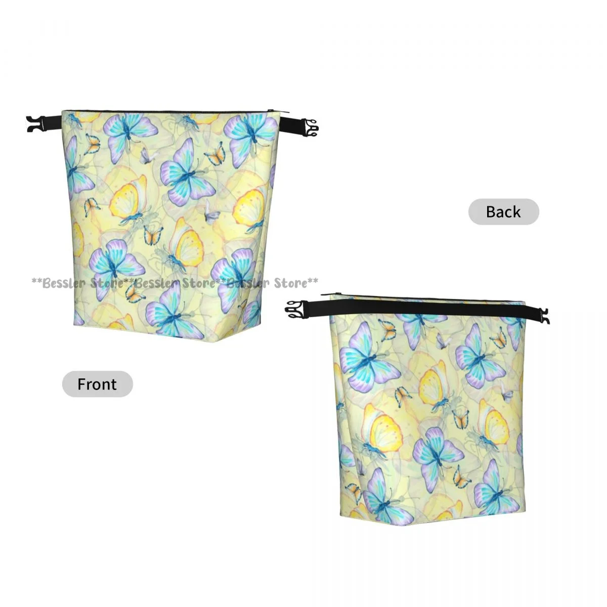 Portable Roll-top Insulated Cooler Lunch Bag Meadow Butterflies Thermal Food Bag for Travel Outdoor Camping