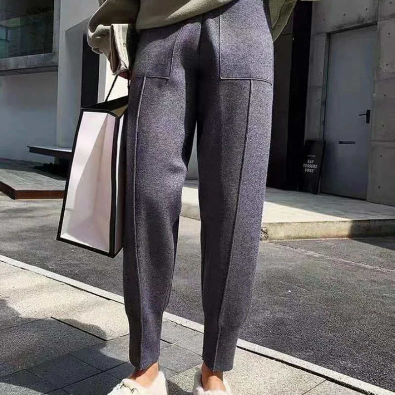 

Knitted pants for women autumn and winter nine point Harun pants leggings turnip pant loose high waist cashmere pants for female